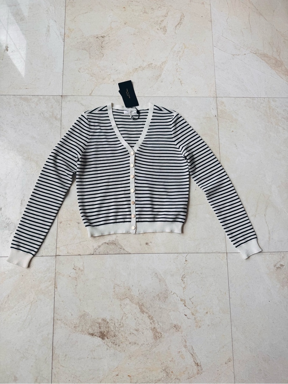 rag & bone Black and White Striped V-Neck Button Cardigan Sweater size XS